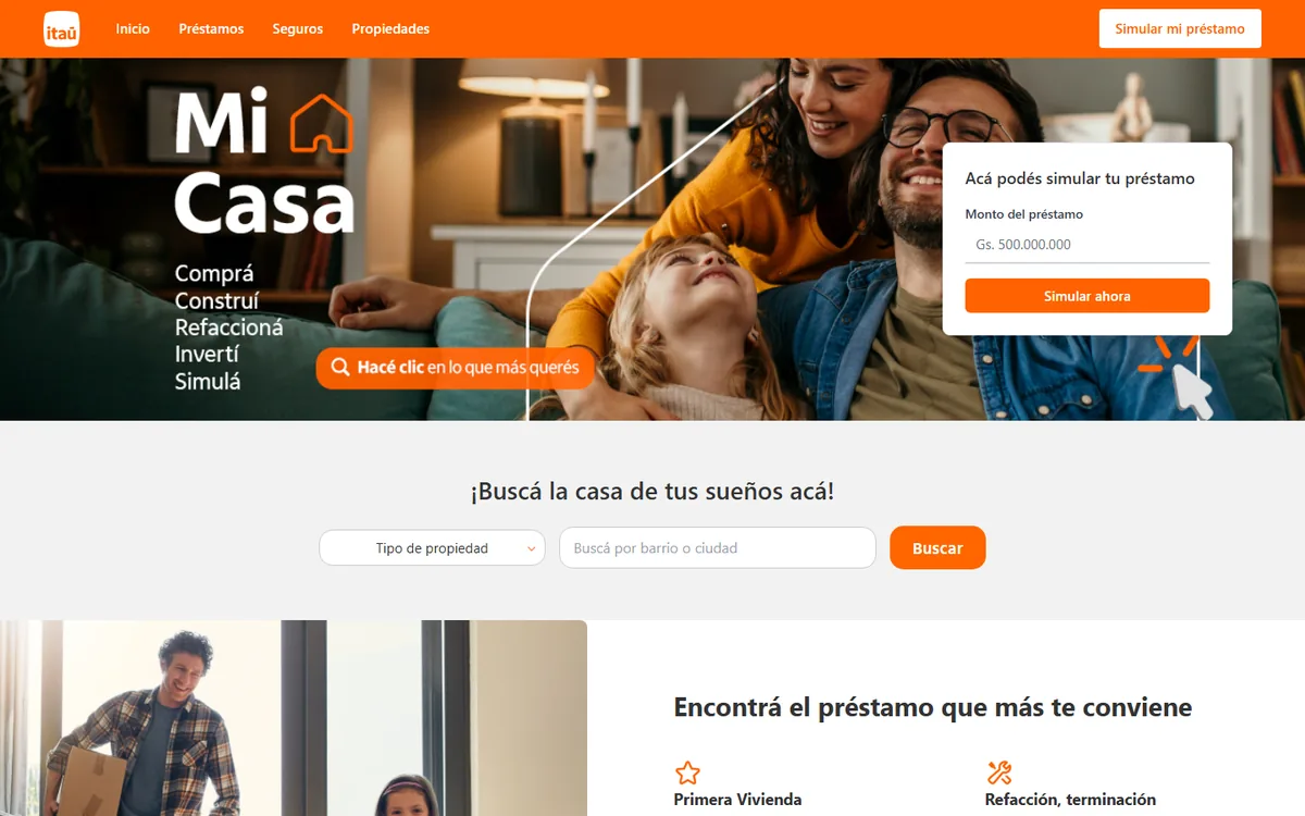 Portal inmobiliario Mi Casa, de Itaú Paraguay